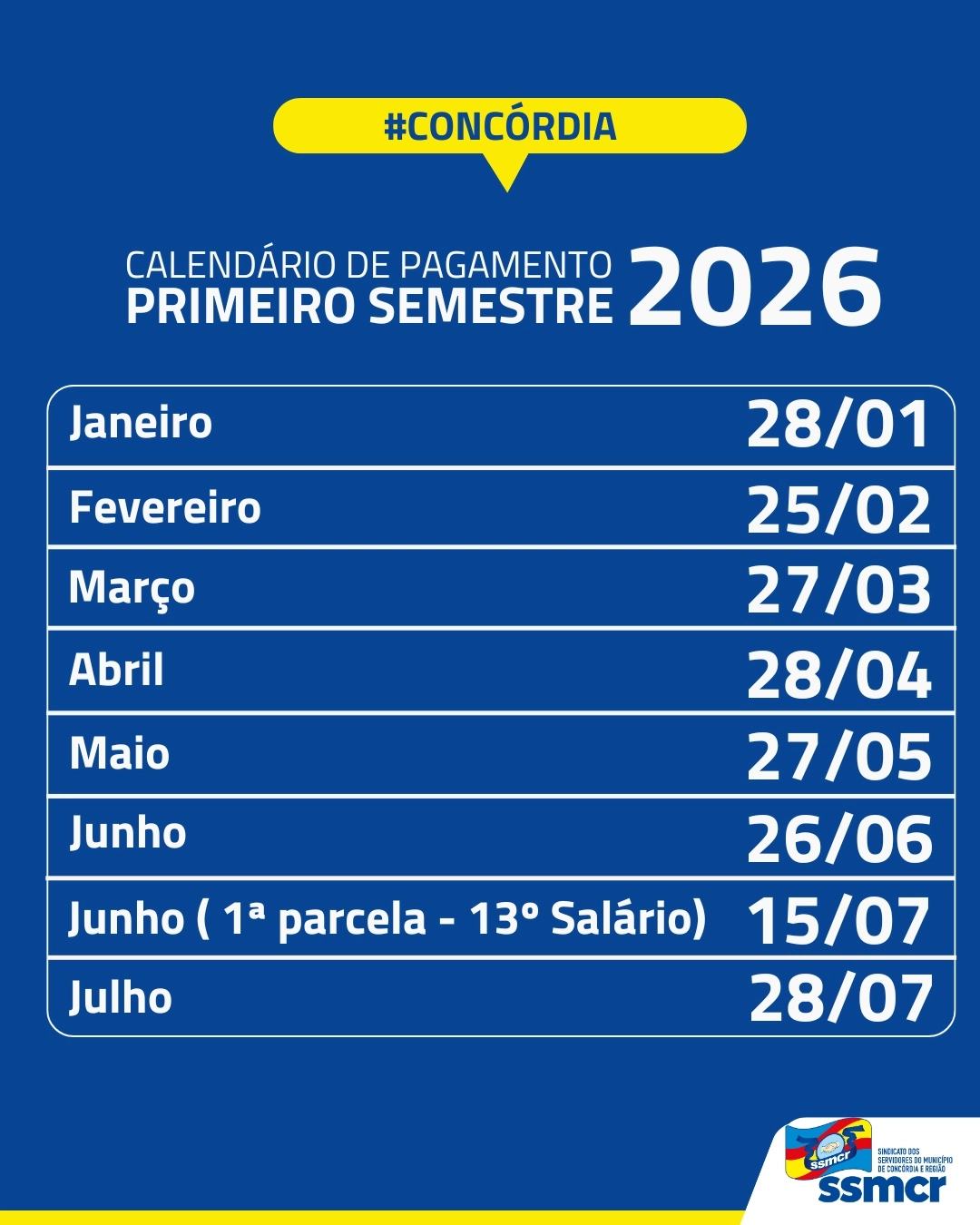 Calendário de Pagamento - Primeiro Semestre de 2026