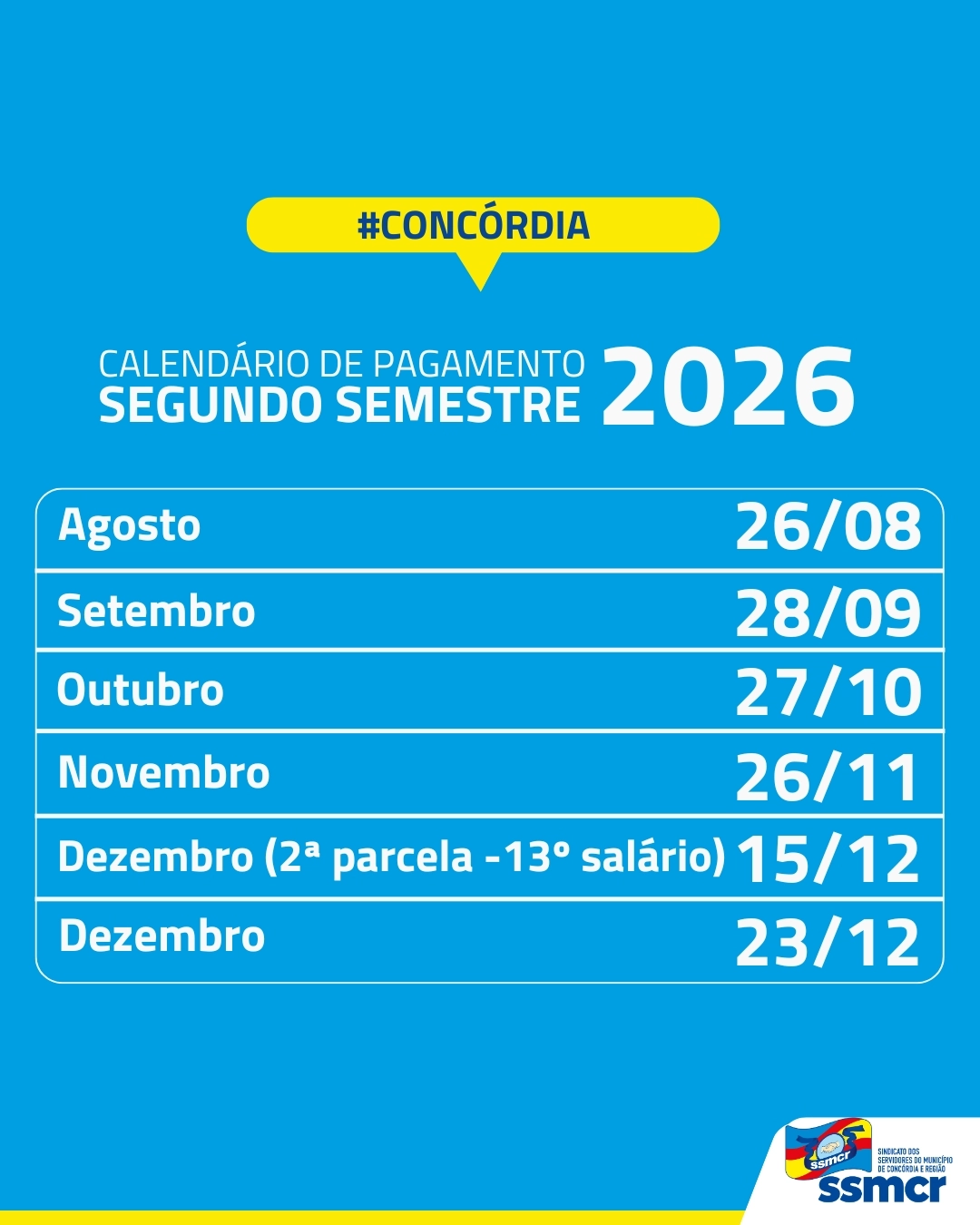 CRONOGRAMA DE PAGAMENTO - Segundo semestre de 2026